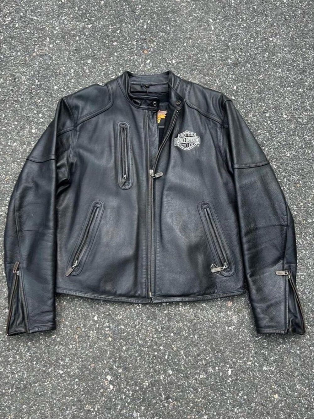 Vintage Harley Davidson Leather Motorcycle Jacket Men's Medium M Black Bar & Shi